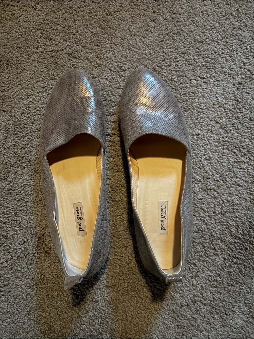 Paul Green Metallic Silver Textured Slip-On Flats